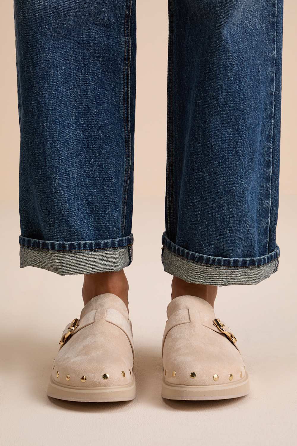 Tripoli Sand Suede Studded Slide-On Clogs