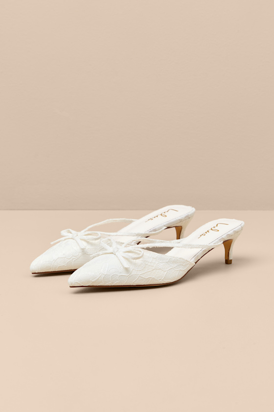 Sarita White Lace Pointed-Toe Mule Pumps 1