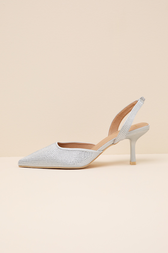 Elmira Silver Rhinestone Studded Slingback Pumps 1