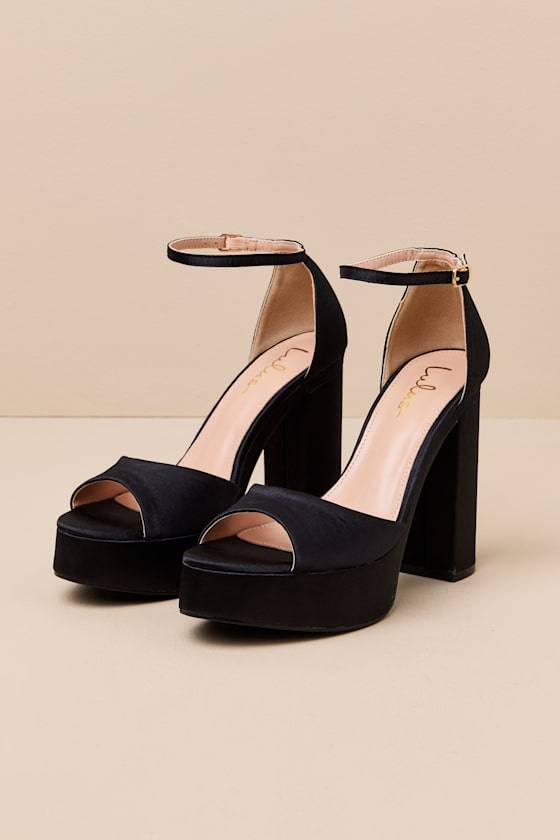 Orsola Black Satin Platform Ankle Strap Sandals 1