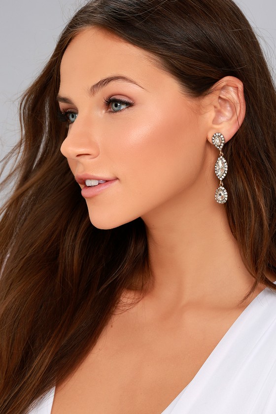 Lovely Gold Rhinestone Earrings - Bridal Earrings - Lulus