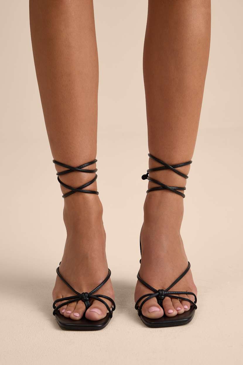 Senna Black Strappy Lace-Up High Heel Sandals