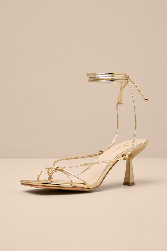 Senna Gold Strappy Lace-Up High Heel Sandals