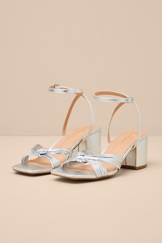 Cacio Silver Knotted Ankle Strap High Heel Sandals 2