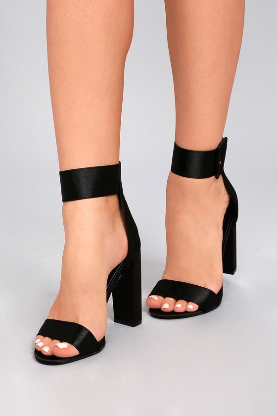 black satin stilettos