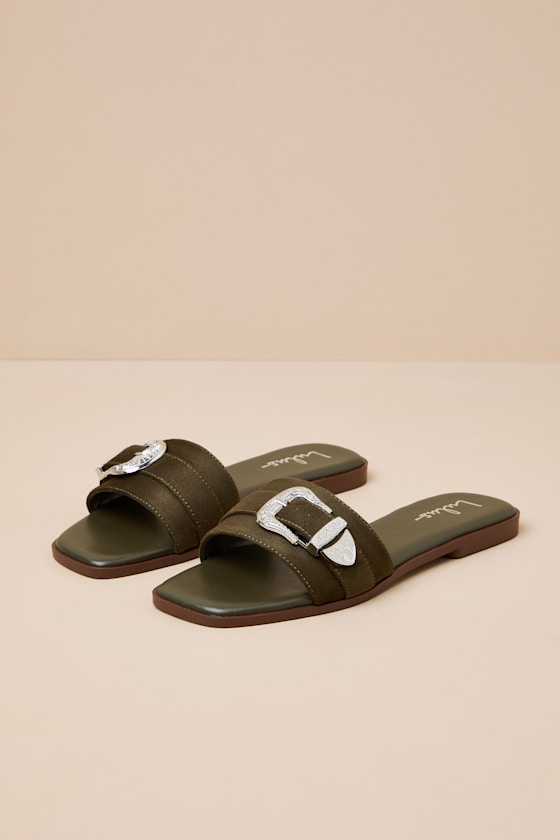Nyomi Olive Suede Buckle Slide Sandals 2