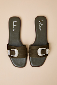 Nyomi Olive Suede Buckle Slide Sandals 4