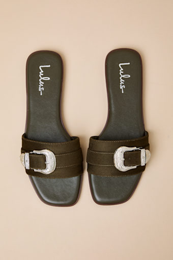 Nyomi Olive Suede Buckle Slide Sandals 4