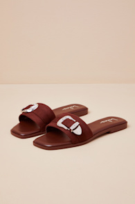 Nyomi Brown Suede Buckle Slide Sandals 2