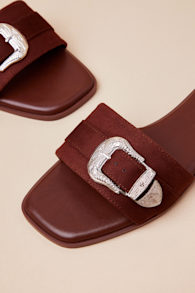 Nyomi Brown Suede Buckle Slide Sandals 5