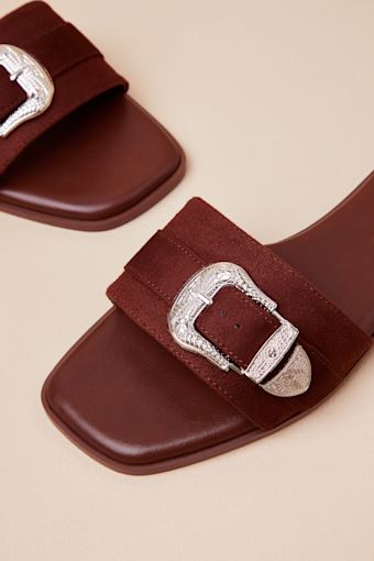 Nyomi Brown Suede Buckle Slide Sandals 5
