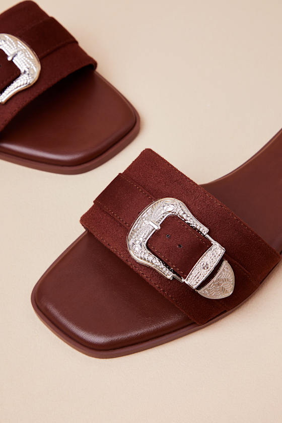 Nyomi Brown Suede Buckle Slide Sandals 5
