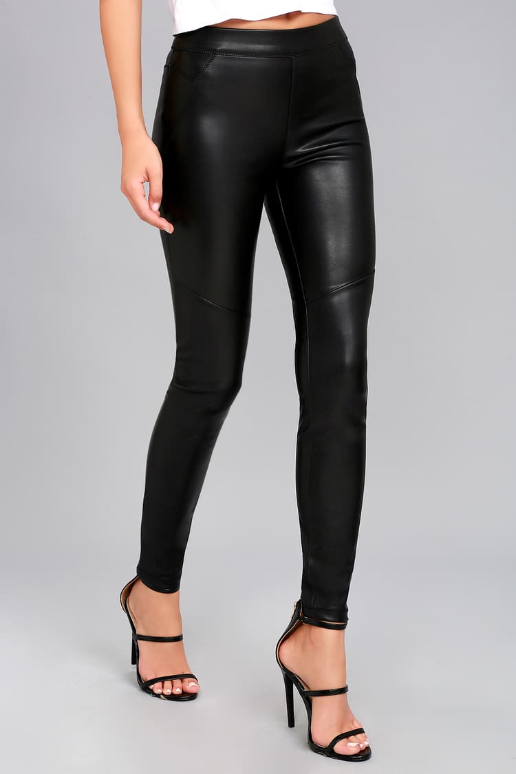 Black Vegan Leather Leggings - Moto Leggngs - Faux Leather Pants - Lulus