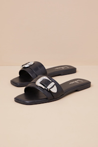 Nyomi Black Buckle Slide Sandals 2