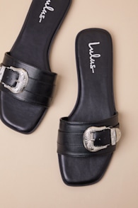 Nyomi Black Buckle Slide Sandals 4
