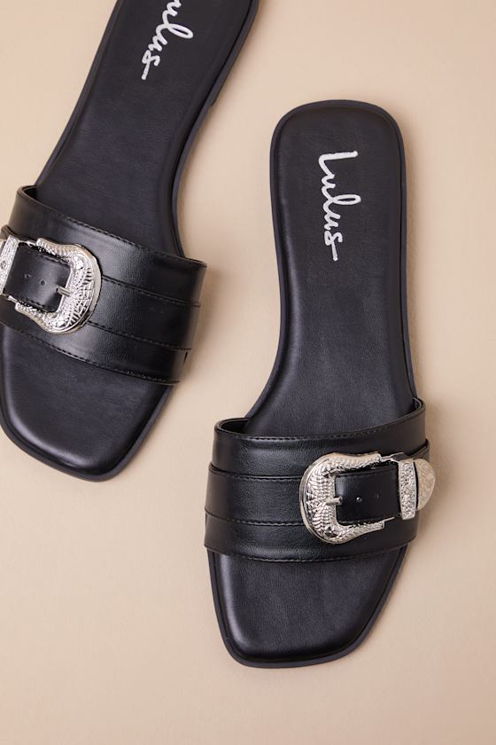 Nyomi Black Buckle Slide Sandals 4
