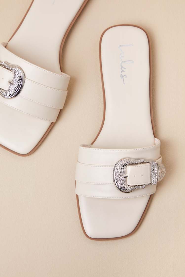 Bone Suede Sandals - Buckle Slide Sandals - Western Sandals  display picture 1