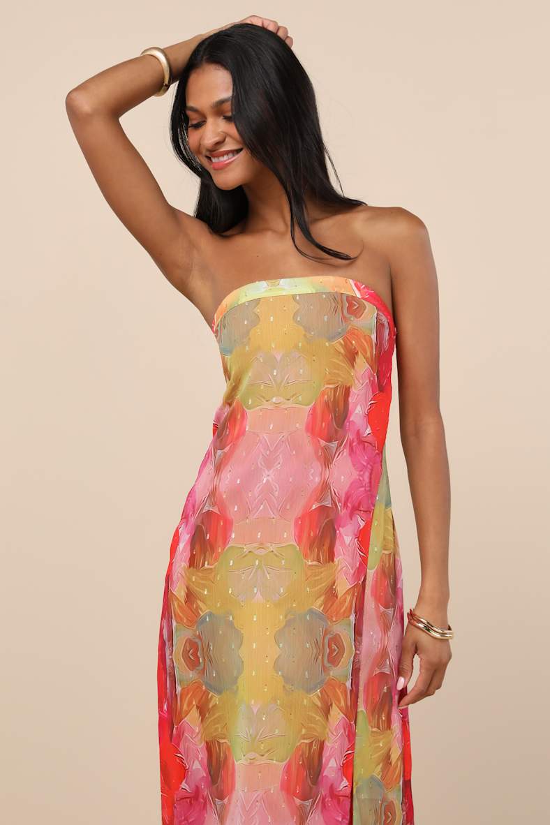 Bethany Pink Multi Clip Dot Strapless Cutout Midi Dress