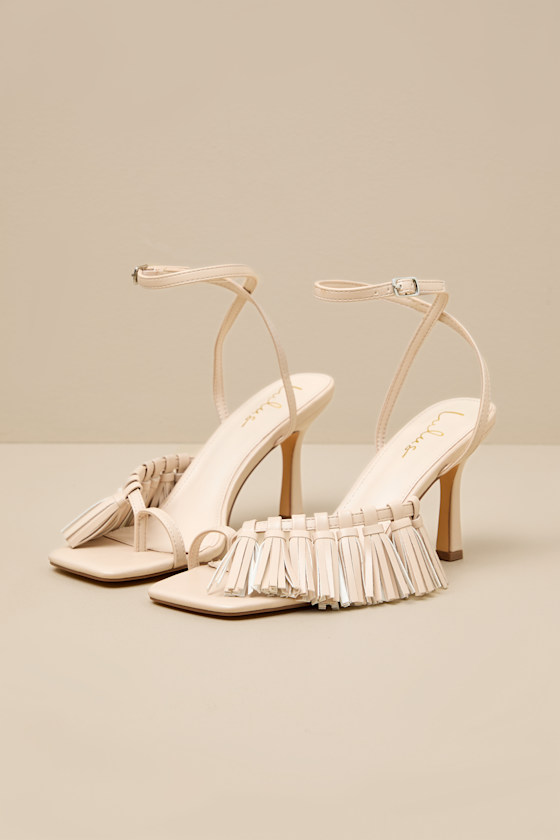 Vika Bone Fringe Ankle Strap High Heel Sandals 1