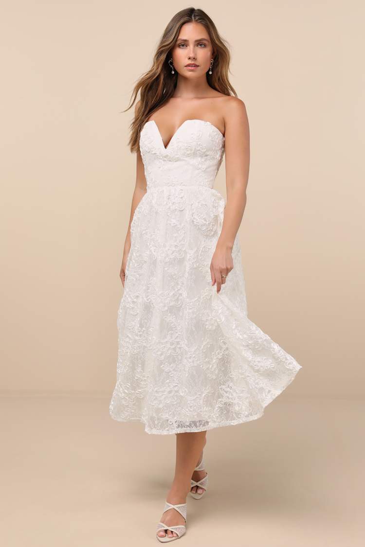 White Lace Midi Dress - Applique Midi Dress - Lace-Up Midi Dress - Lulus