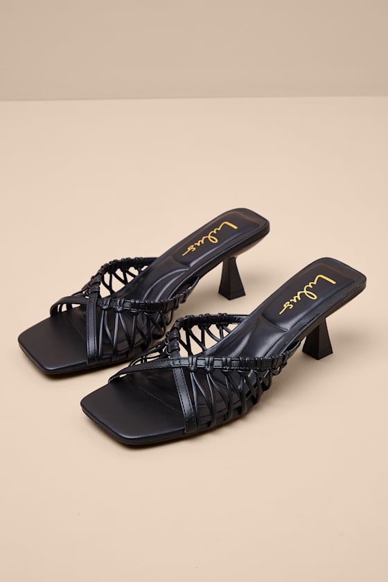 Jamen Black Strappy Kitten Heel Slide Sandals 1