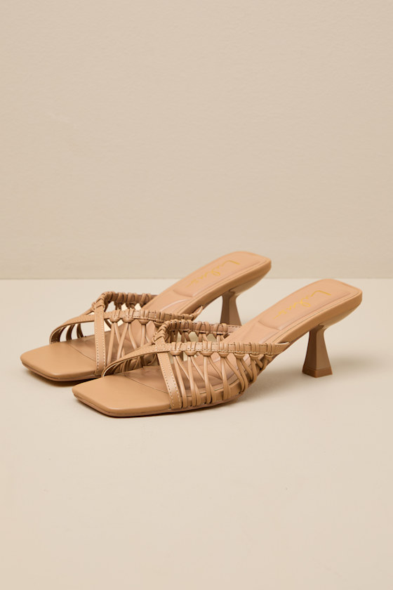 Jamen Mocha Strappy Kitten Heel Slide Sandals 1