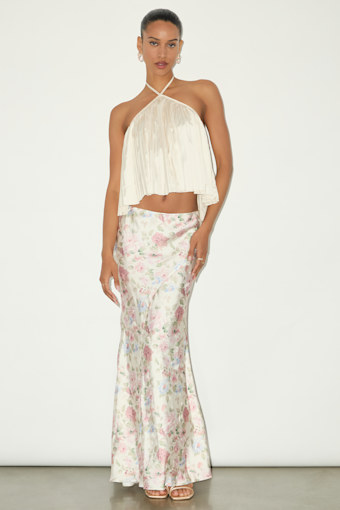 Damilla Ivory Floral Satin Maxi Skirt 1