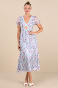 Darcy Light Blue Floral Puff Sleeve Midi Dress 2