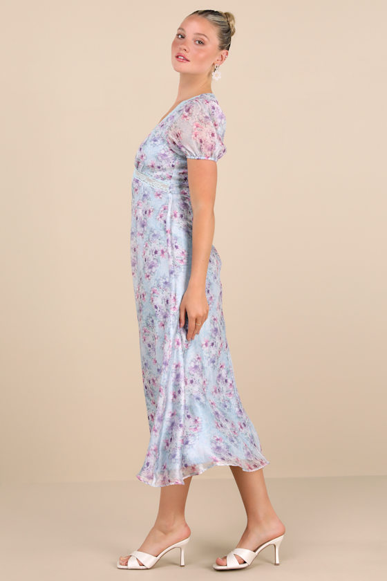 Darcy Light Blue Floral Puff Sleeve Midi Dress 4