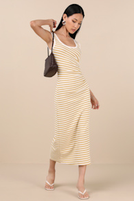 Edeva Yellow and Ivory Striped Knit Midi Dress 4