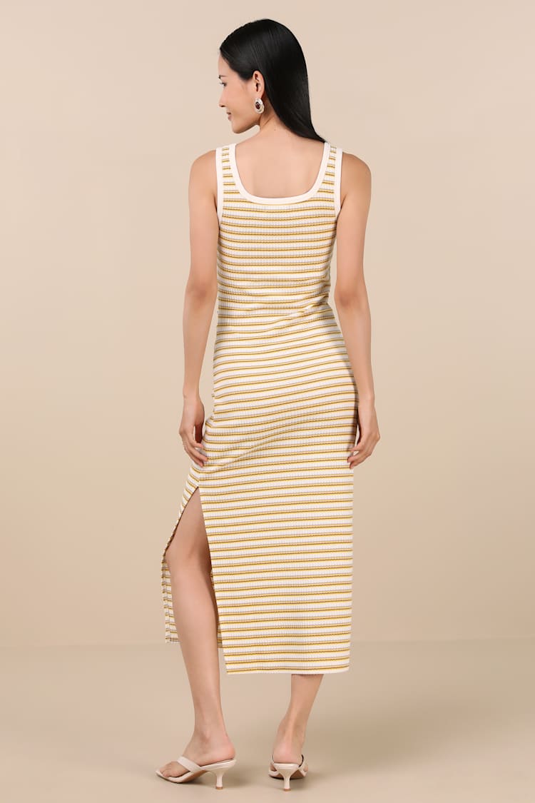 Yellow Striped Dress - Ribbed Knit Midi Dress - Striped Dress - Lulus