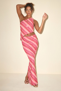 Fiala Pink Multi Crochet Chevron Mermaid Maxi Skirt 1