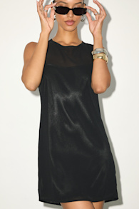 Kataleya Black Chiffon Sleeveless Mini Shift Dress 10