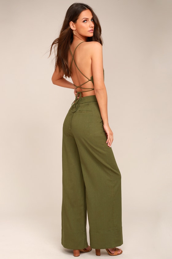 Olive Green Jumpsuit - Lace-Up Jumpsuit - Backless Jumpsuit - Lulus