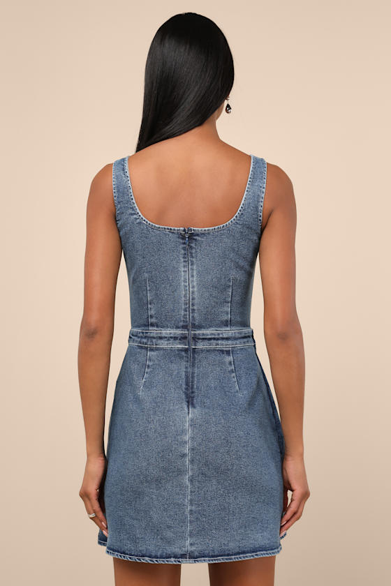 Merima Medium Wash Denim Wrap Mini Dress - thumbnail 3