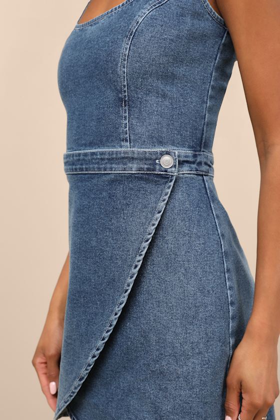 Merima Medium Wash Denim Wrap Mini Dress - thumbnail 5
