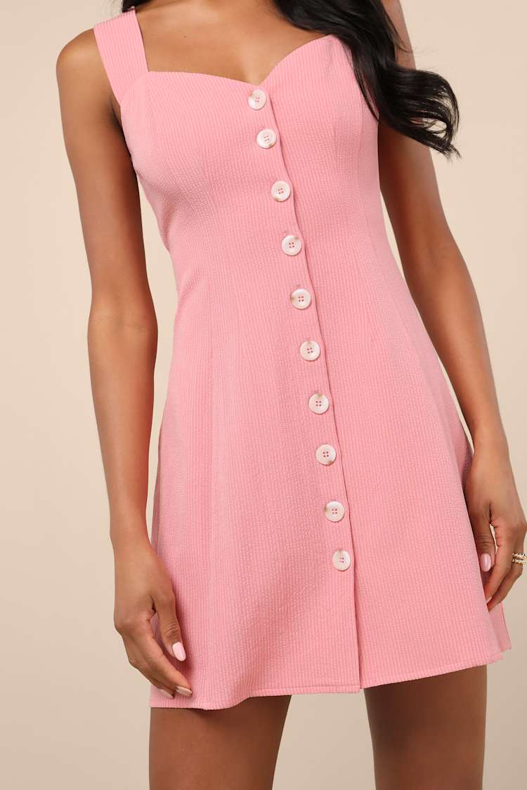 Sarie Pink Textured Button-Front Mini Dress