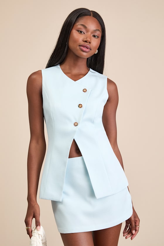 Teslee Light Blue Textured Mid-Rise Skort 1