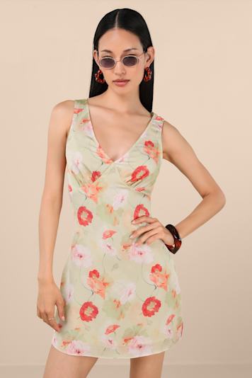 Enviable Attitude Light Sage and Grey Floral Mesh Mini Skirt