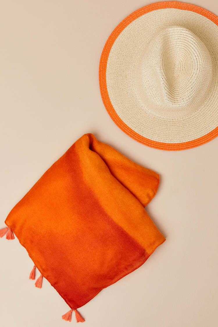 Cova Beige and Orange Hat and Swim Cover-Up Set