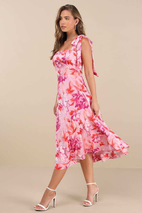 Fleurette Pink Floral Tie-Strap Midi Dress 5