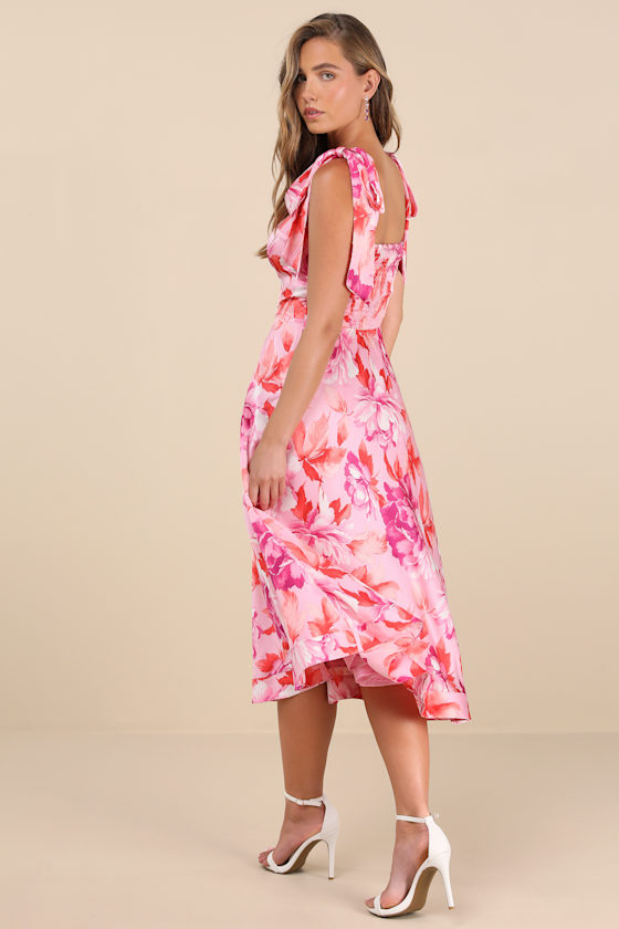 Fleurette Pink Floral Tie-Strap Midi Dress