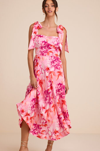 Fleurette Pink Floral Tie-Strap Midi Dress 1