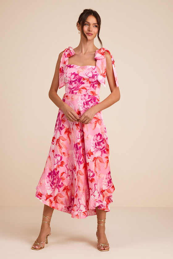 Fleurette Pink Floral Tie-Strap Midi Dress 2