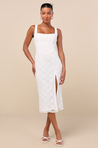 Kalani White Mesh Textured Midi Dress 2