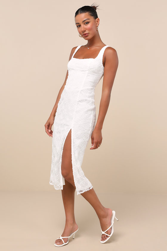 Kalani White Mesh Textured Midi Dress 4