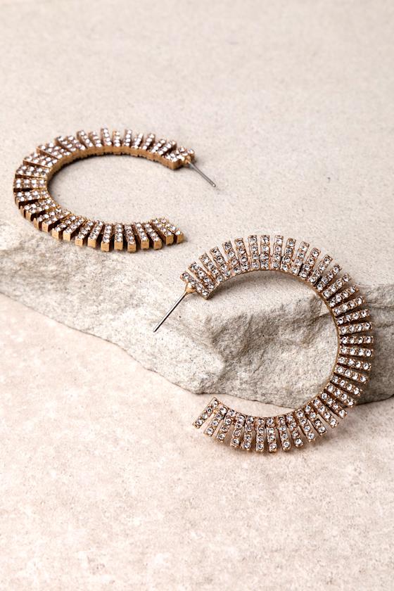 Chic Gold Earrings - Rhinestone Earrings - Hoop Earrings