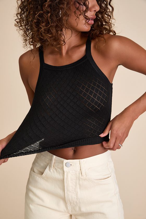 Zealand Black Pointelle Knit Sweater Tank Top 5