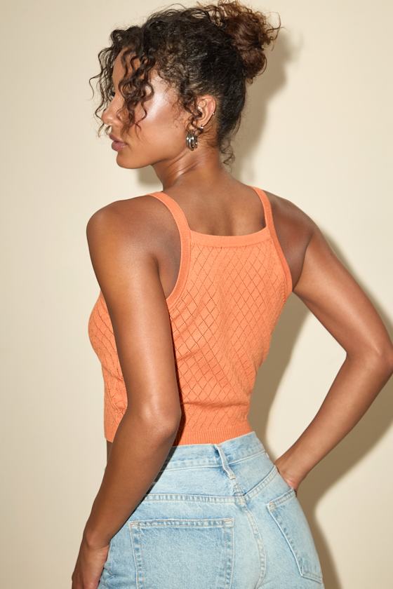 Zealand Orange Pointelle Knit Sweater Tank Top 2