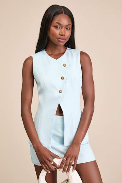 knee length dresses for ladies PRETTYGARDEN Women's Suit Vest Tops Summer Dressy Casual Business Butt